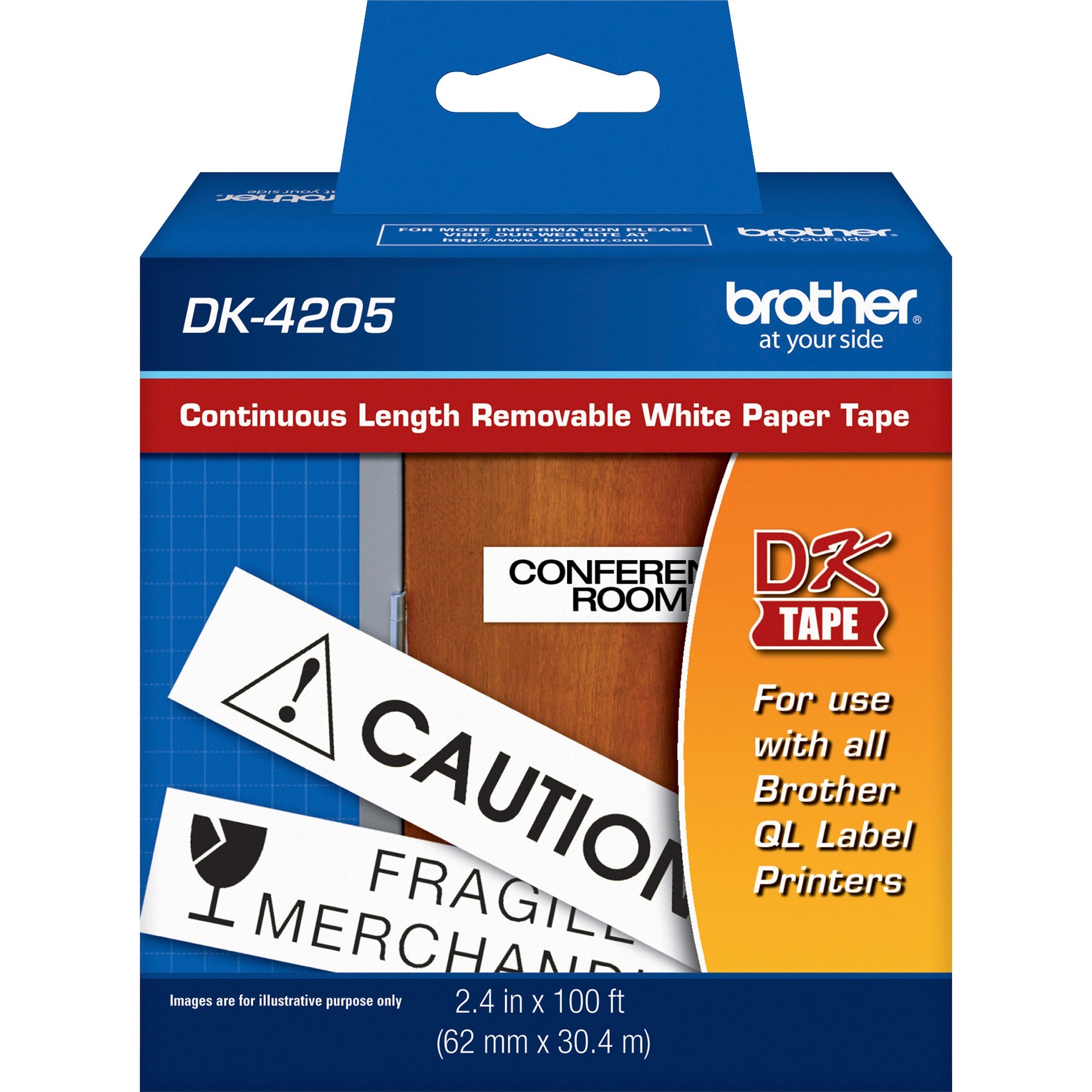Brother DK4205 - Black on White Removable Continuous Length Paper Tape - Removable Adhesive - 2.50 Brother DK4205 - Black on White Removable Continuous Length Paper Tape - Removable Adhesive - 2.50