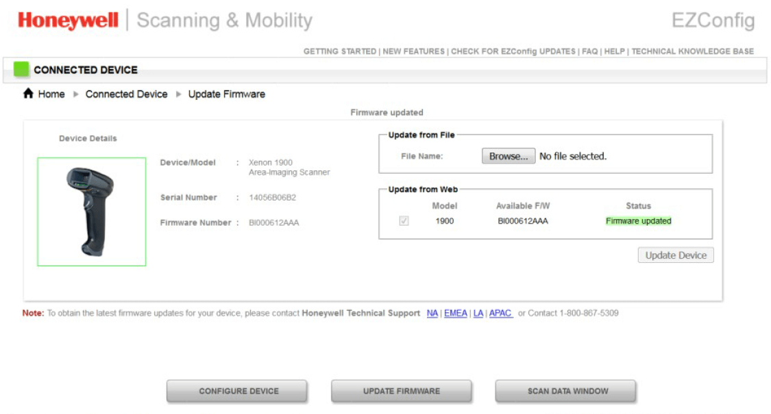 update firmware on honeywell barcode scanner