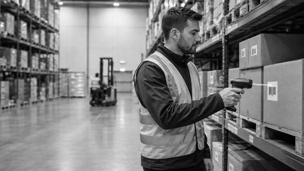 warehouse worker scanning barcode label