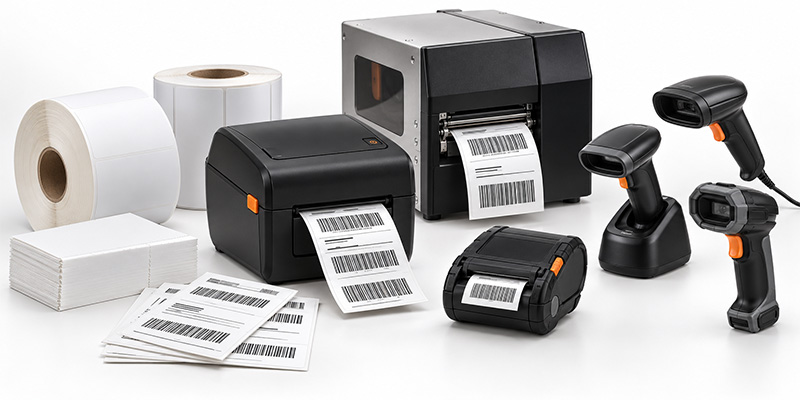 Labels, printers, and scanner supplies to generate Code 128 barcodes
