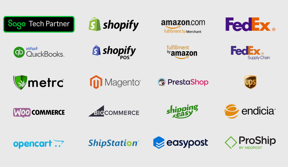QStock Partner Logos Shopify Magento FedEx UPS Amazon